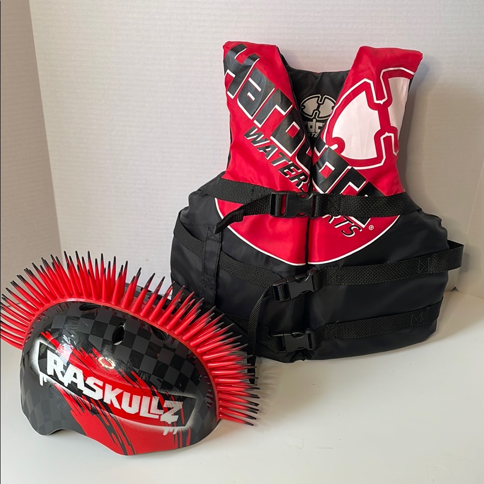 Raskullz Helmet ( Small ) And Hardcore Life Vest ( 50-90 Lb ) Water Sports
